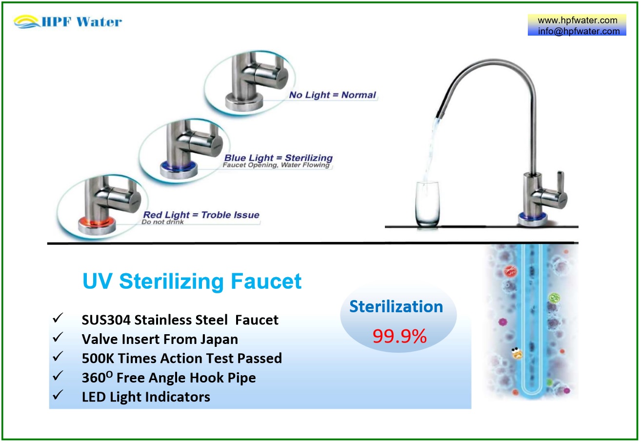 Stainless Steel UV Sterilizing Faucet customized Lead-Free Stainless Steel inner valve  laser your own logo 